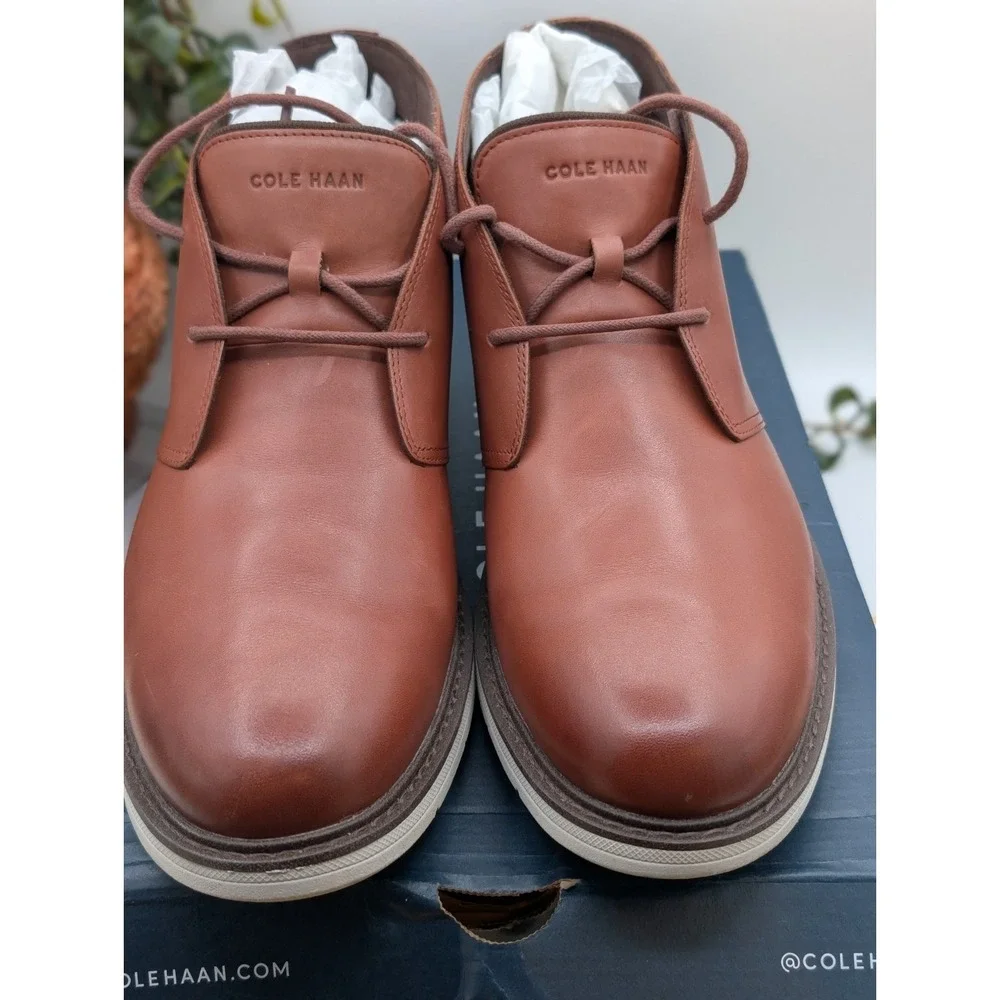 Men's Cognac Leather Chukka Boots Cole Haan GO-TO Lace Size 12M Woodbury C36528